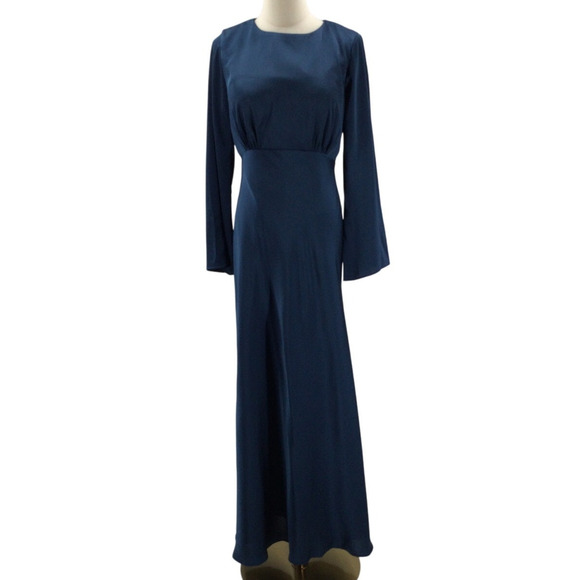 Chic Long Sleeve Blue Maxi Dress - Picture 3 of 9